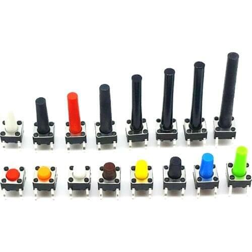 100pcs Copper 4Pins Toy Micro Tactile switch 6*6*4.3/4.5/5/5.5/6/6.5/7/7.5/8/8.5/9mm Push Button DIP Tact Switch White Black Red