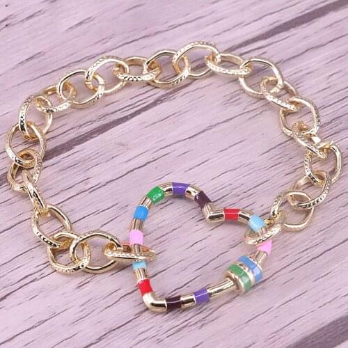 2Pcs New colorful enamel heart screw clasp with chain bracelet