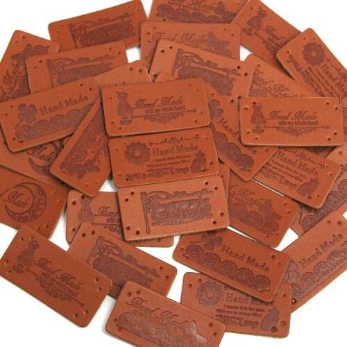 20Pcs Brown Handmade Labels 20*40MM PU Leather Tags Handmade For Garment Accessories Hand Made Labels For Hats Clothes Crafts