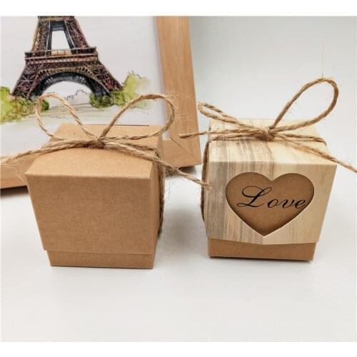 20Pcs Small Cube Kraft Paper Cardboard Boxes tie rope/ribbon Top and bottom covered cartons Wedding Supplies