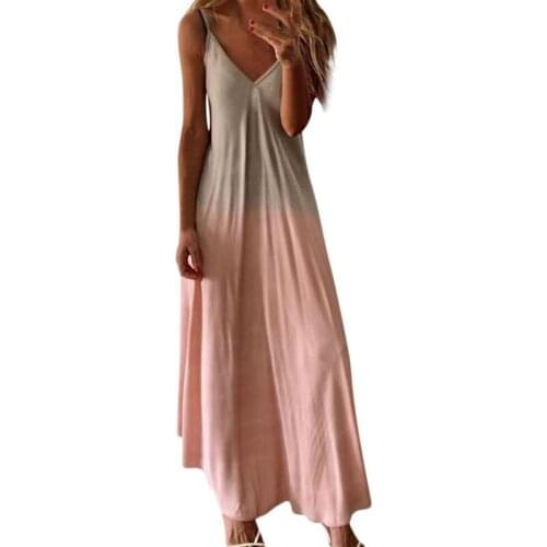 2021 Dress Women Casual Sleeveless Camisole V-neck Print Tank Long Dress Plus Size 5xl Vestidos Boho Gradient color Long Dress