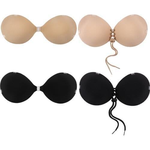 #A-B Women Silicone Self Adhesive Push-Up Bra Backless Strapless Breast Enhancers Pads Drawstring Invisible Bra Nipple Sticker