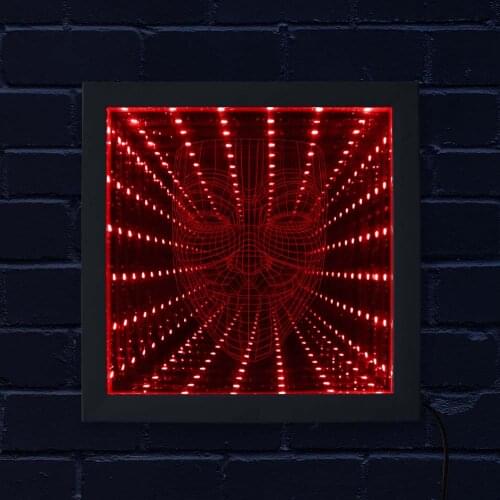Anonymous guy Fawkes mask LED Infinity Mirror Wood Infinite Led Tunnel Lamp Illuminated Mirror