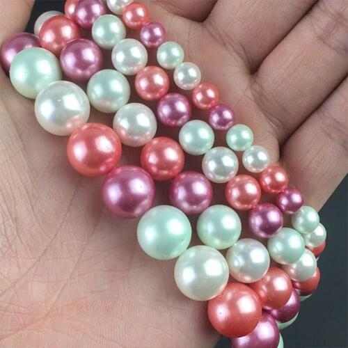 Shell Pearls Beads Pink Purple Light Blue Round Loose Beads For DIY Jewelry Making Charms Bracelet Accessories 15''6/8/10/12mm