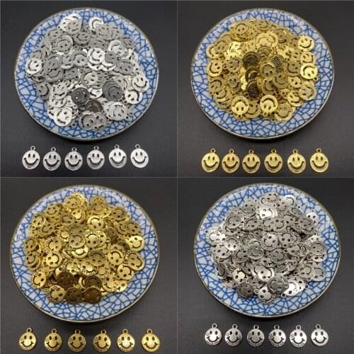 12mm 14mm 15mm 20/50pcs Smiley Shape Gold Connector Alloy Beads Cap Ancient Golden Charms Beads For Jewelry Making