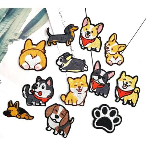 1 Piece Cute Chihuahua Shiba Husky Cat Patch Embroidery Patches for Clothing Cute Dog Animal Iron-On Patches on Clothes