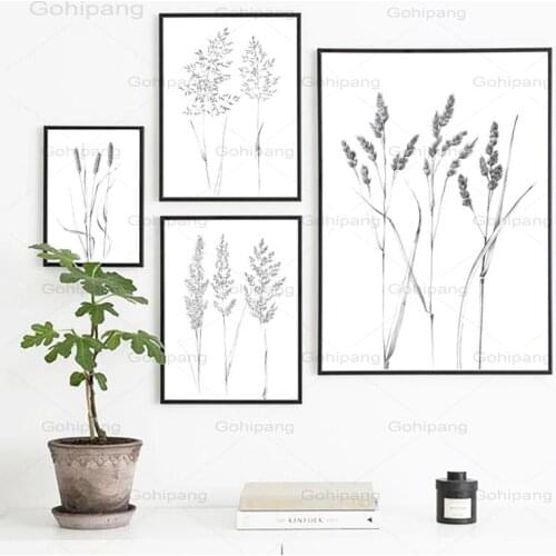 Black White Botanical Canvas Painting One Line Drawing Canvas Posters Wild Herb Plant Hygge Wall Art Painting Print Home Decor
