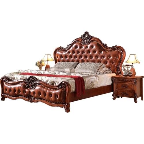 European bed 1.8 m American solid wood carved double bed luxury oak master bedroom furniture