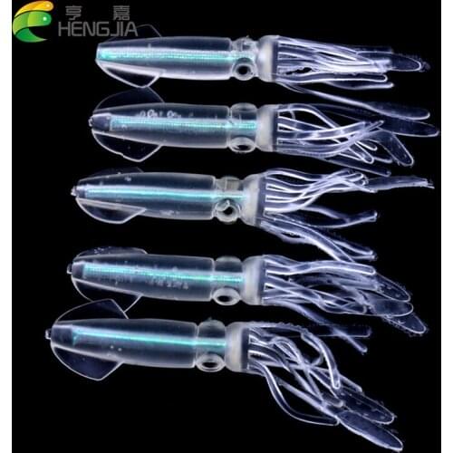HENGJIA 8g 9cm 5pcs/bag Squid Jigs with Color Tube Silicone Fishing lure Soft Baits Fishing Tackle Set Artificial Bait sea lure