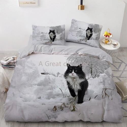 3D Cute Cat Bedding Set Gray Duvet Quilt Cover Set Comforter Bed Linen Pillowcase Design Home Textile King Queen Size