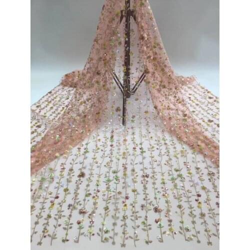 Hot Selling Sequins African Lace Fabric High Quality Lace French Mesh Lace Fabric Wedding Dress D37701