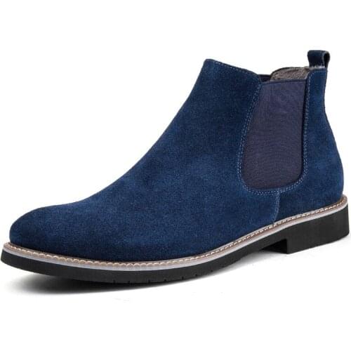 Genuine Suede Leather Shoes Men Short Boot for man ,Slip-on Chelsea boots Fur Inside Warm Winter Man Oxfords