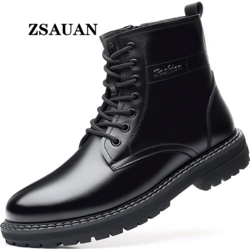 ZSAUAN Zip Men Boots Casual Spring / Winter Work Tooling Boots Classic Men Boots Motorcycle All-match British Shoe Warm Plush