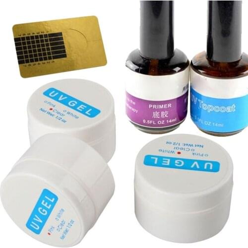 6pcs uv gel nail kit Including White Clear Pink UV Gel Nail Polish Excellent Nail Gel +Top Coat + Base Gel + Nail Form