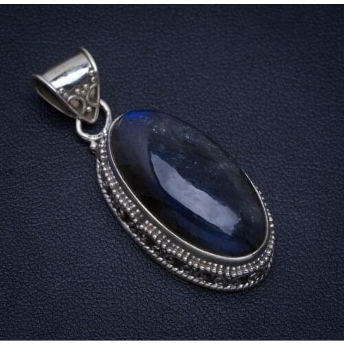 Natural Blue Fire Labradorite Handmade Unique 925 Sterling Silver Pendant 1.5" A4791