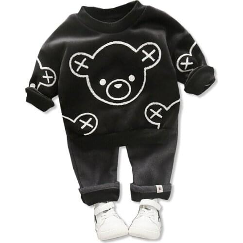 New Spring Autumn Children Thicken Cotton Clothes Baby Boy Girls Cartoon Jacket Pants 2Pcs/sets Kids Fashion Clothing Tracksuits