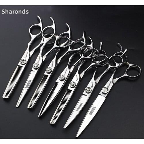 New Professional barber scissors 440c Haircut Scissors 7 inch cutting hairdresser special hairdressing scissors tool full set