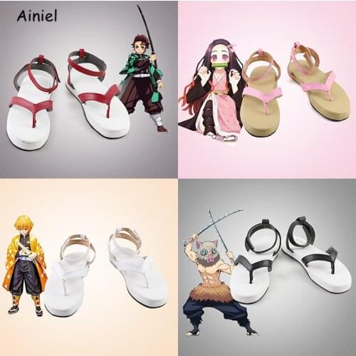 Anime Demon Slayer Kimetsu no Yaiba Cosplay Kamado Tanjirou Nezuko Shoes Slippers Red Pink Japanese Hibiscus Women Men Girls
