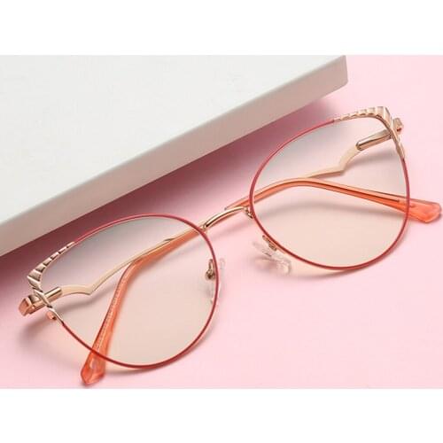 80111 Anti-blue Light Cat Eye Metal Glasses Frame Spring Leg Optical Fashion Computer Eyeglasses for Men Women