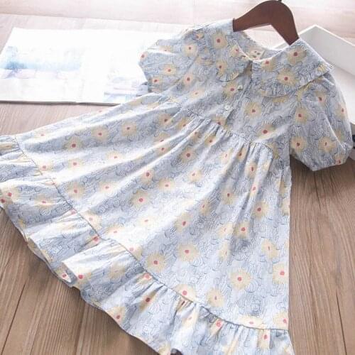 Wholesale girls summer new pastoral style flower print dress baby girl floral dresses kids princess dress