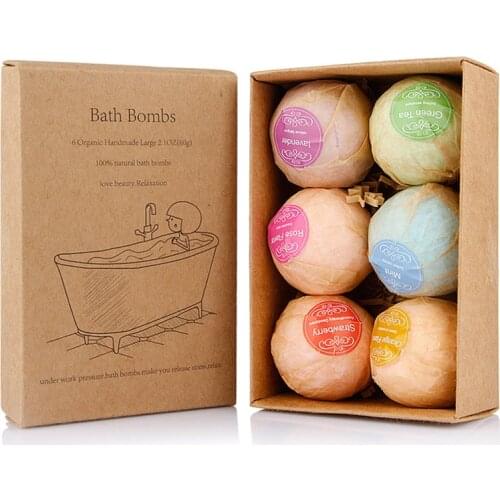 Organic Bath Bombs Bubble Bath Salts Ball Essential Oil Handmade SPA Stress Relief Exfoliating Mint Lavender Rose Flavor 6 pcs