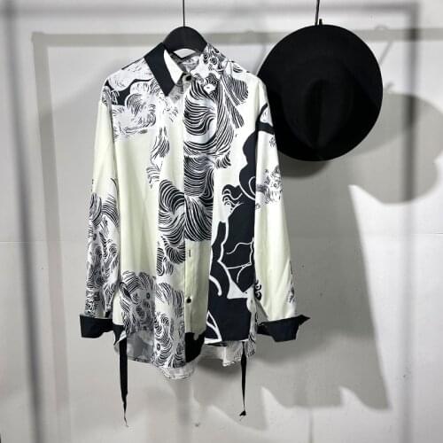 Owen Seak Men Casual Shirts High Street Style Mens Clothing Spring Male Autumn Black Long Sleeve Shirts