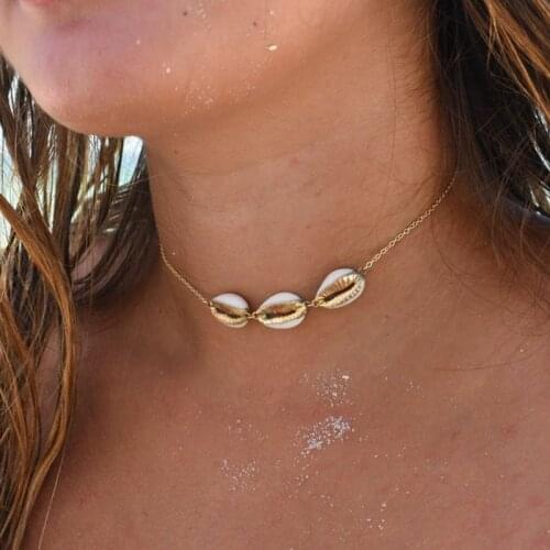 HebeDeer Women Necklaces Jewelry Choker Necklace Chain Lady Yellow Gold Color Bohemia Trendy Girl Conch Pendant Collares