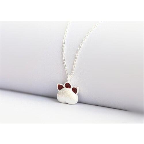 Pet Paw Print Necklace Women Chainbone Chain Female Model Cat Pendan Sterling Necklace Long Chain Charm Jewely