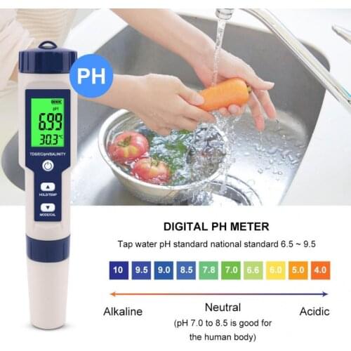 Ph meter EZ-9909 5 in 1 Function Water Quality Testing Meter PH Salinity TDS EC Tester with Backlight ph tester