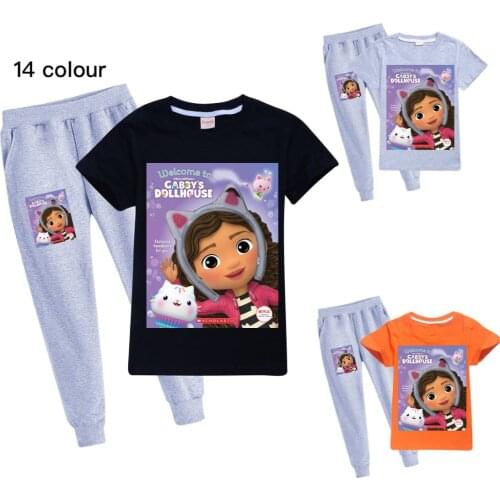 Gabbys Dollhouse Casual Tracksuit Toddler Girls Clothing Summer Clothes Boys Sports Set Short Sleeve T Shirt +Pants 2 Piece Set
