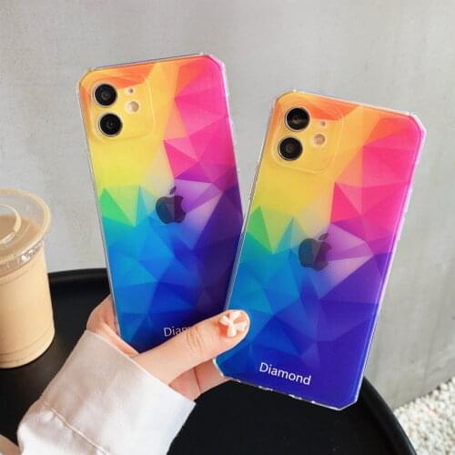 Prismatic color gradient phone case For iPhone 12 Pro 11 Pro Max XS XR X 8 7 Plus SE 2020 Soft diamond shape protective cover