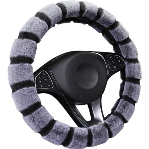 QFHETJIE 37-38CM Furry Car Steering Wheel Cover Car Winter Handle Cover Automobile Interior Accessories