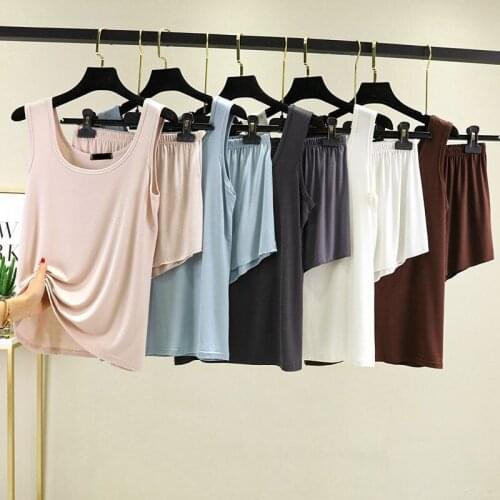 Plus Size Summer Loose Modal 2 Piece Set Casual Tank Top Shorts for Women Spring Homewear Modal Pajamas Set Soft Sleepwear
