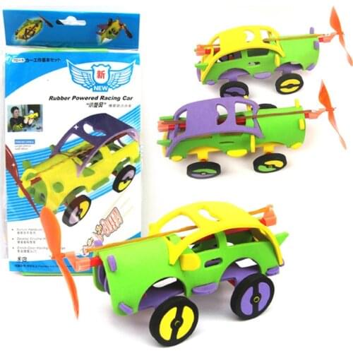 DIY building Rubber power Car model kids toy learning and education toy Rubber powered car plane EVA toys Birthday Xmas gift