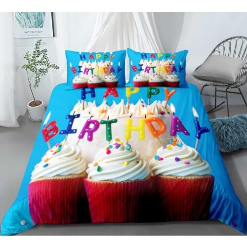 Happy birthday bedding birthday cake pattern twin full queen king size brushed girl couple quilt cover pillowcasethree-piece set