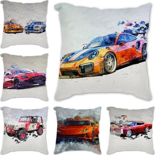 Super Soft Velvet Sofa Cushion Cover 40x40/45x45/Watercolor car Decorative Throw Case Pillow Cover Printed Polyester Pillows