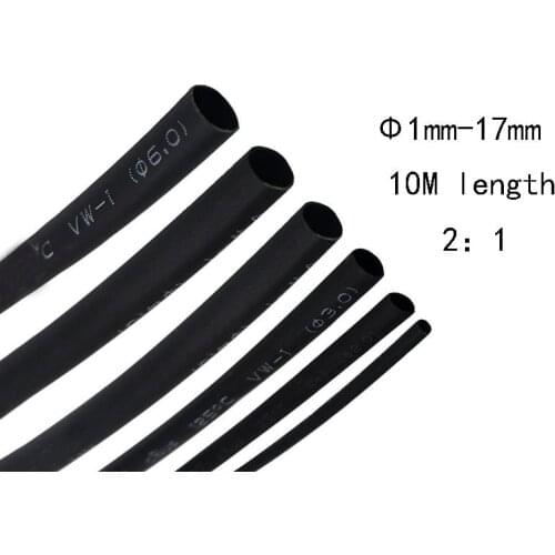 10Meter 2:1Heat Shrink Tubing Tube Flame Retardant Black Shrink Anticorrosive Insulating Sleeve Wrap Wire Connector Repair