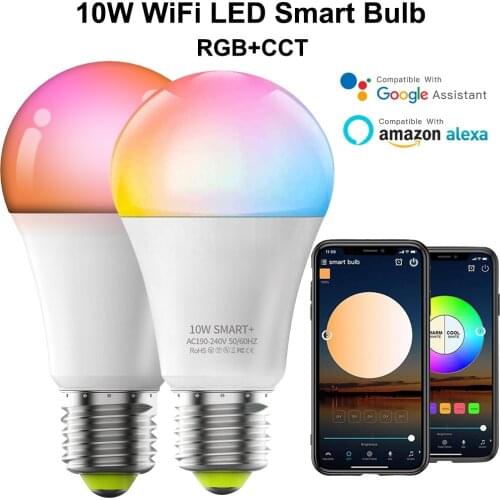 WiFi Bulb Alexa Amazon Smart Light Bulb 10W LED Neon Changing Lamp RGBCW LED E27 Bulb 220V Dimmable Lampada Google Home Lighting