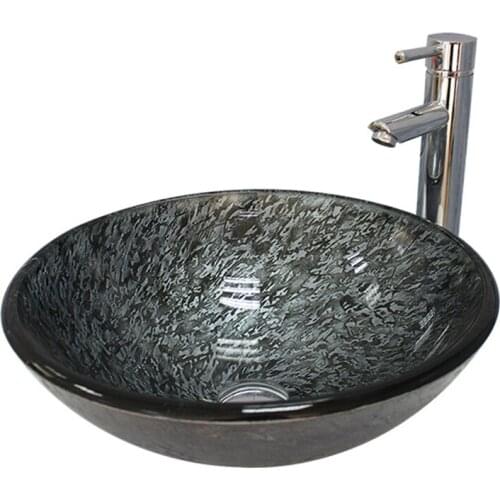 Artistic Engraved Craft Wash Basin marble Countertop Tempered glass wash basin Household Bathroom Wash Basin with Faucet