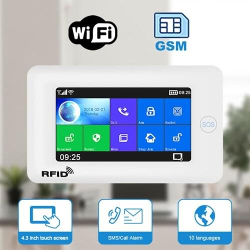 WiFi Alarm Tuya Wireless Home Security Alarm GSM with Touch LCD RFID Amazon Alexa Google Home Voice Control IP Camera Monitoring