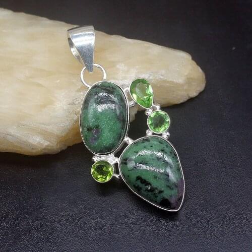 Gemstonefactory Jewelry Big Promotion 925 Silver Natural Green Topaz Obsidian Charm Women Ladies Gifts Necklace Pendant 1171