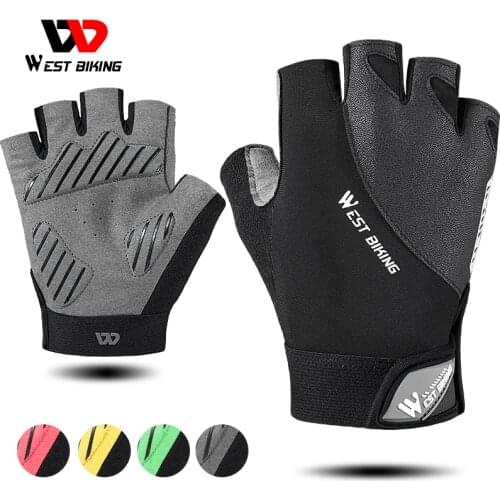 WEST BIKING Summer Half Fingers Gloves Bicycle Cycling Fingerless Thickening Pads Breathable With Thumb Towels Cycling Equipment