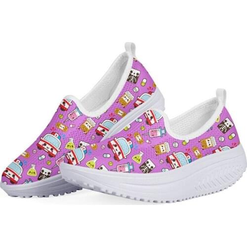 WHEREISART Nurse Design Women Summer Mesh Shoes Paramedic EMT EMS Design Height Increasing Flats Platform Ladies Swing Zapaptos