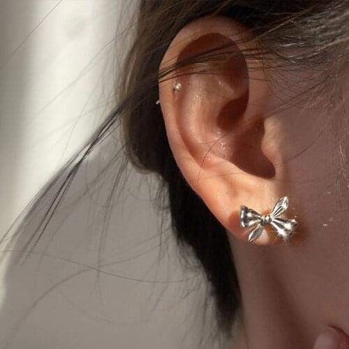 VENTFILLE 925 Sterling Silver Bow Stud Earrings For Women Simple Bownot Temperament Party Jewelry Birthday Gifts 2021 New