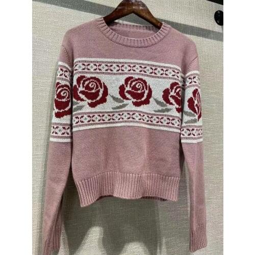 Ladies Wool Blend Knitted Intarsia Printed Long Sleeve Sweater Pullover - Autumn Winter 2020 Newest Women Jumper Top