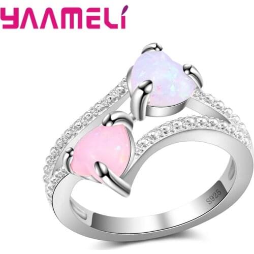 Double Heart Lovely Girl 925 Silver Rings for Women Shiny Ring Jewelry For Women Bridal Party Dress Decoration