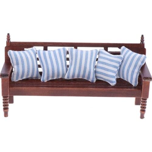 1:12 Miniature Doll House Wooden Sofa with 5 Pillows For Dolls Children Simulation Furniture Toys