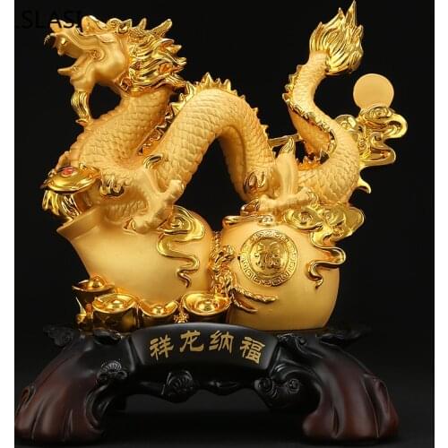 1pc Golden Lucky Money Chinese Style Zodiac Fengshui Long Resin Statue Home Decor Study Porchornament Living Room Decorations