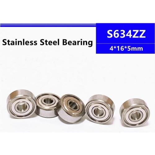 10/50/100pcs S634ZZ 4*16*5mm Stainless Steel Deep Groove Ball Bearing 4x16x5mm B634ZZ S634-3Z S634