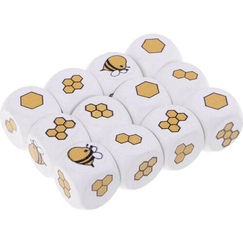 12 Pieces White Printed Wooden Dices Craft Home Decorations Party Game Toys